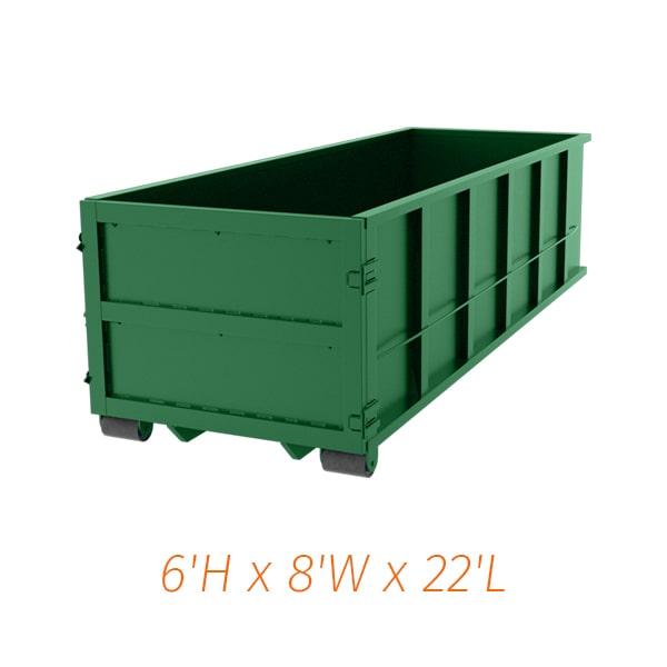 our thirty yard dumpsters can be placed on your driveway as long as it is level and has enough clearance